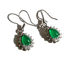 Halo Green Jade Dangle Earrings 18K White Gold Plated with Zircon,Pear Cut,Cute! — photo 2
