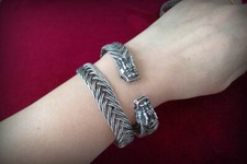 Personalidad Bonita Pulsera China Puro Tejido a Mano Miao Plata Cabeza de Dragón 1 Pieza
