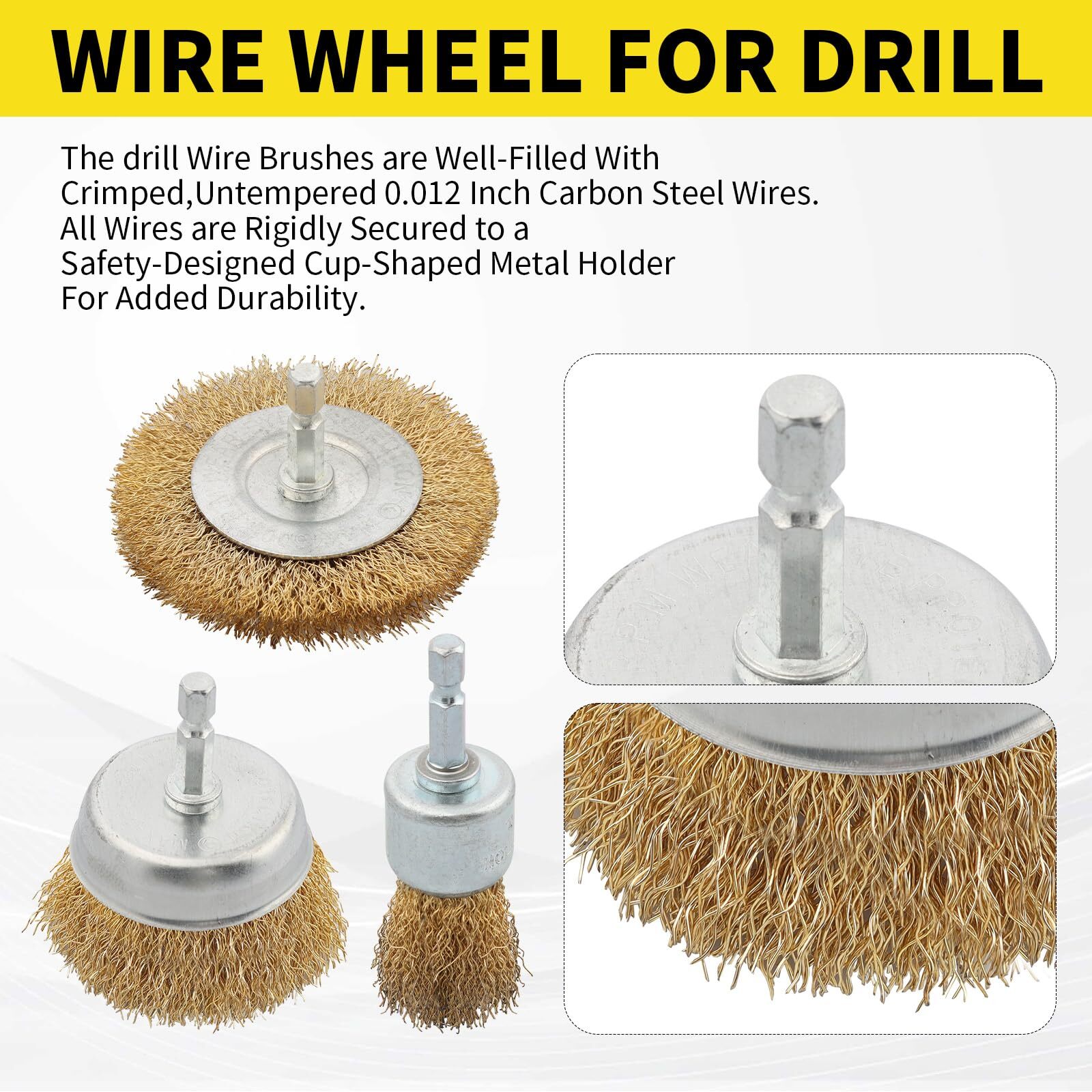5 Pcs Wire Brush for Drill Set, Brass Wire Wheel for Drill, 1/4 Inch Hex Shank