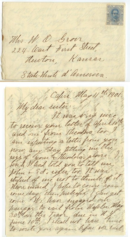 1901 PIROSCAFO POSTALE ITALIANO GIANicolo? seapost cancel Italy Sc 70 to Kansas