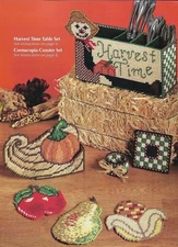 HARVEST TIME TABLE SET CADDY COASTERS PLASTIC CANVAS PATTERN INSTRUCTIONS 