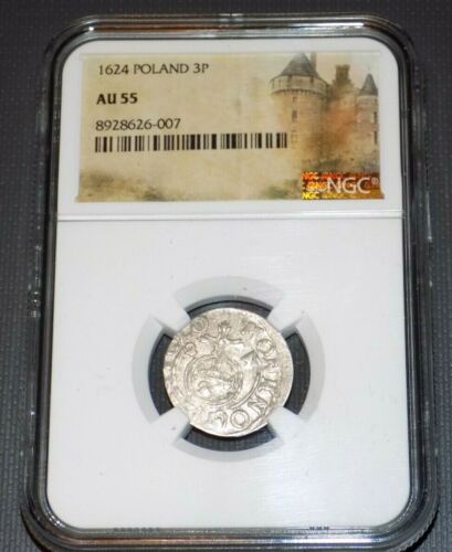 NCG 1624 POLAND 3P AU 55 AU55 3 POLKER Polish Thaler Medieval Certified Coin