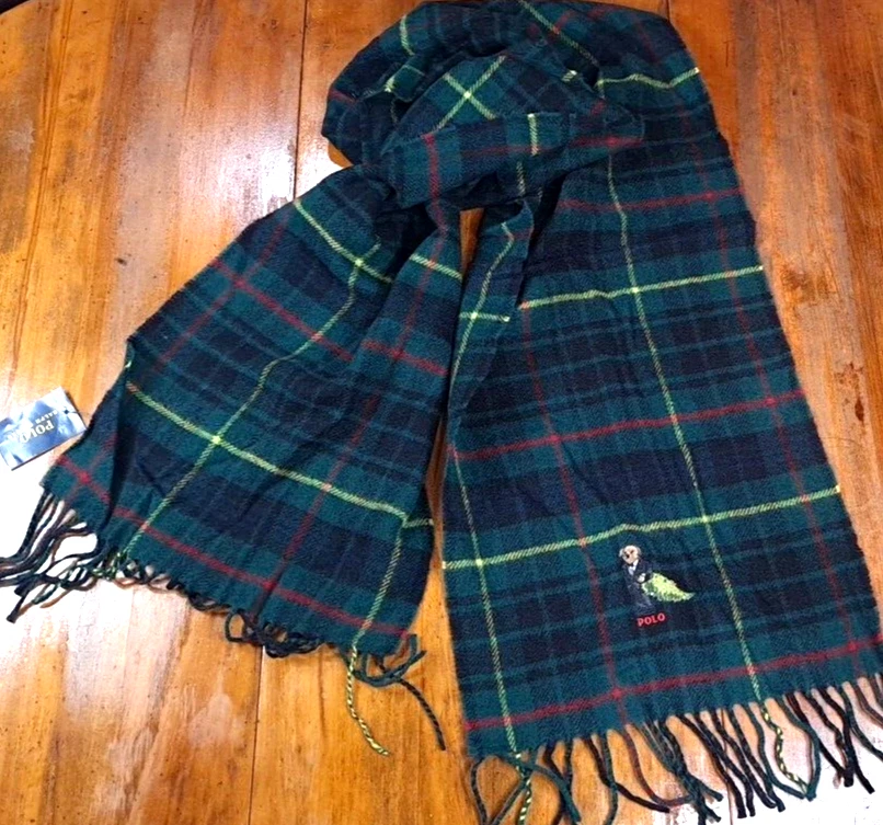 $68 Polo Ralph Lauren Oso de Navidad LANA Reloj Negro Bufanda a Cuadros 65x12 pulgadas Nuevo con etiquetas Foto 3 de 4