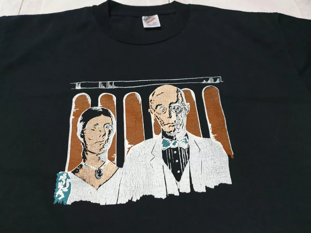 Rare Vintage Parody American Gothic Grant Wood 90s Pop art T Shirt XL