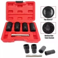 5Pc Wheel Lug Nut Remover 1/2" Drive Twist Socket Kit Remove Damaged Locked Nut