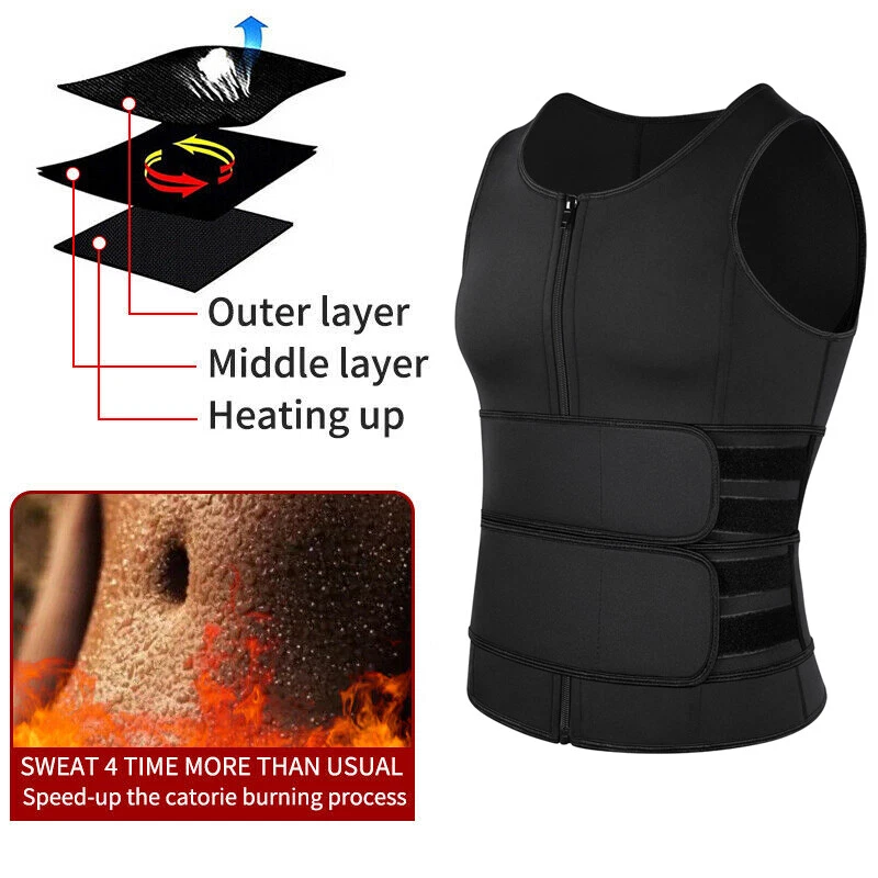 Men Neoprene Sauna Sweat Suit Vest Body Shaper Waist Trainer Fat Burn Shapewear - Image 3 of 4