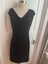 LAUREN RALPH LAUREN BLACK DRAPE COLLAR & SIDE PULLOVER DRESS-SIZE8-PERFECT FIT!