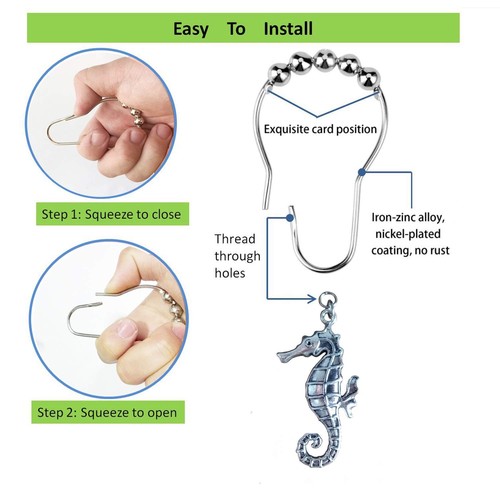 Shower Curtain Hooks Rings Seahorse Decorative Accessories Settropical Island Co - Picture 4 of 6