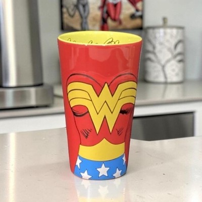 DC Comics Red Wonder Woman Ceramic Tumbler, Embossed Drinkware, Superhero Mug
