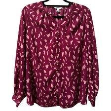 Nine West Berry Speckle Purple Button Front Tunic Blouse Women’s M Long Sleeve