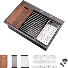 28 Inch Drop in Kitchen Sink Workstation with Accessories - 28X22 Inch Topmount 