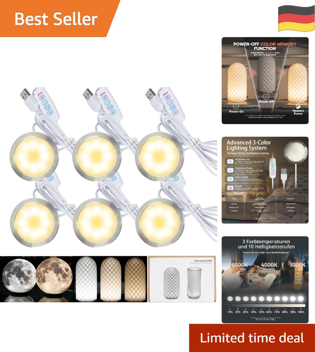 6er Pack LED Lampen für 3D Drucker - Mit 3 Farbtemperaturen und Dimmfunktion