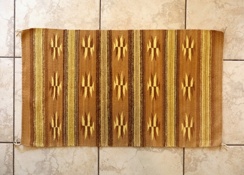 Navajo Diné Rug Chinle Vegetal Natural Dyes  Stars Yellow Brown 42" x 23.75"