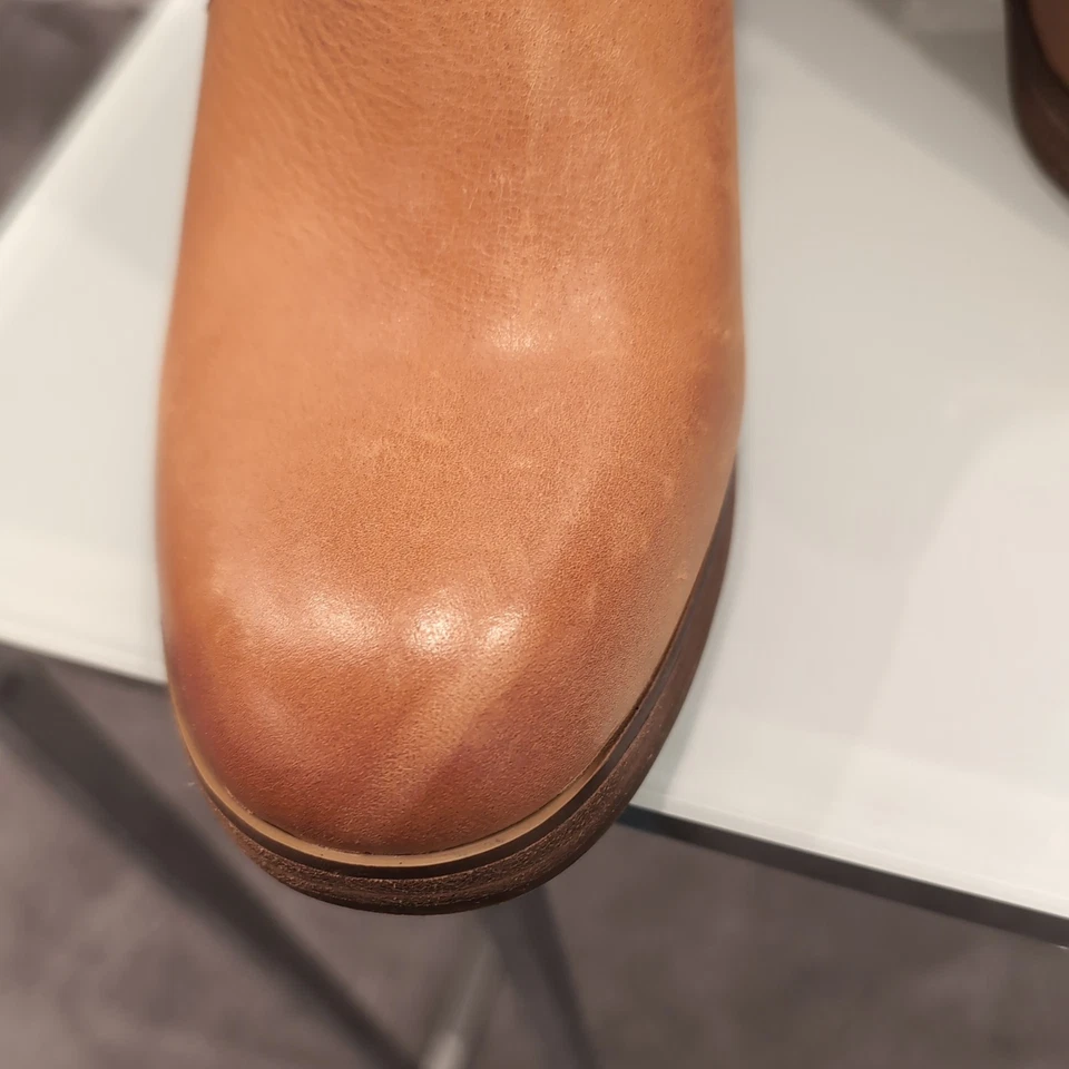 Botas femininas Lucky Brand 7,5 M botas Quiniya couro marrom com zíper salto bloco - Imagem 4 de 4