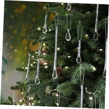 36 Pcs Glitter Glass Raindrop Christmas Ornaments Icicle Clear Teardrop