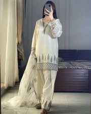 Latest Designer Pure Natural Crap White Top Palazzo With Dupatta For Party Wear