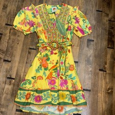 New FARM RIO Delicate Fruit Garden  Cotton Minidress In Yellow & Multi Size Xs