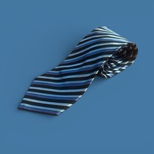 BCBG Attitude Silk Tie Blue Silver Stripe 56x3.5 Excellent Condition