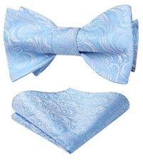 Bow Ties for Men Paisley Bowties Mens Self Tie Bow Tie and Pocket Baby Blue