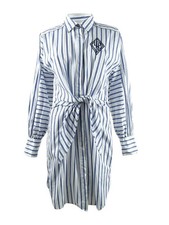Lauren Ralph Lauren Women's Striped Broadcloth Shirtdress (4, Blue/White)