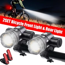 2 Sets USB Rechargeable LED Bicycle Headlight Bike Front Rear Lamp Cycling Light