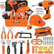 48 PCS Realistic Kids Tool Set with Hard Toolbox Battery Powered Toy Drill,...