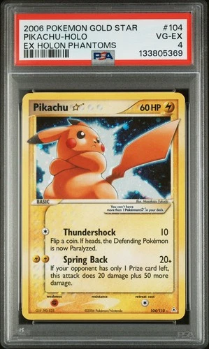 2006 POKEMON EX HOLON PHANTOMS GOLD STAR #104 PIKACHU-HOLO PSA 4