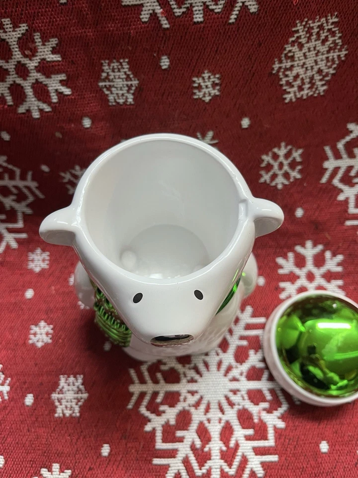 Harry Slatkin 2009 Oso Polar Tarro de Caramelos Tapa Verde y Bufanda Foto 3 de 3