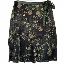 Nwt New York Company 100 Silk A Line Midi Skirt Black Hunter Green Floral Pat