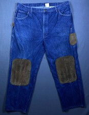 VTG Jaque Dubois Jeans Carpenter Men Leather Patches Dungarees 42x30 MADE IN USA