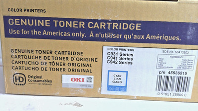 OKI Genuine Cyan Toner Cartridge 45536515 for C931 C941 C942 Series New