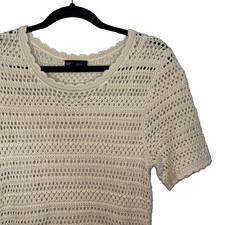 Gap 100% Cotton Ivory Crochet Short Sleeve A-Line Dress - Size Medium