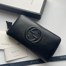 GUCCI Soho Zip Around Long Wallet Black Refinished Excellent