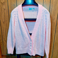 vintage 80s Liz Thomas pink cardigan sweater large 100 Acrylic long sleeve