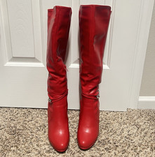 Dream Pairs Women's Red Knee High Boots Zip Stiletto Round Toe PU 7.5