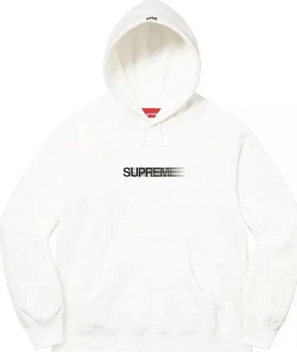 Felpa con cappuccio Supreme Motion Logo SS23 taglia XL bianca con adesivo SPEDIZIONE GRATUITA