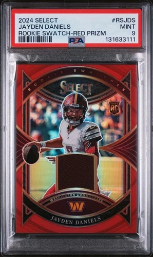 2024 PANINI SELECT ROOKIE SWATCHES RED PRIZM #RSJDS JAYDEN DANIELS RC PSA 9
