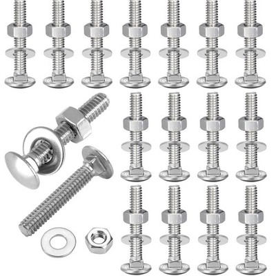 Carriage Bolts M6, Edelstahl V2A, 20 Stück, mit Muttern und Washers, Wetterfest