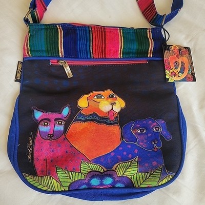 Laurel Burch Amigo Dogs Large Crossbody Messenger Bag Purse 12 x 12 x 2'' NWT
