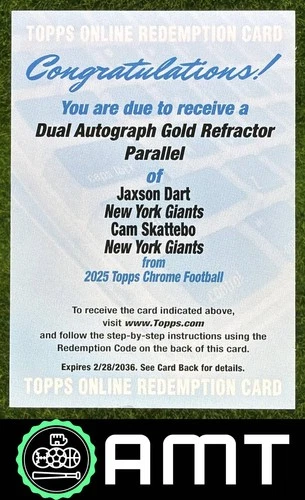 2025 Topps Chrome Cam Skattebo/Jaxson Dart Dual Autographs (RAW)
