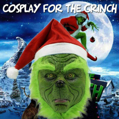 The Grinch Vollkopf Latex Maske Perücke Xmas Hut Monster Kostüm Christmas Party