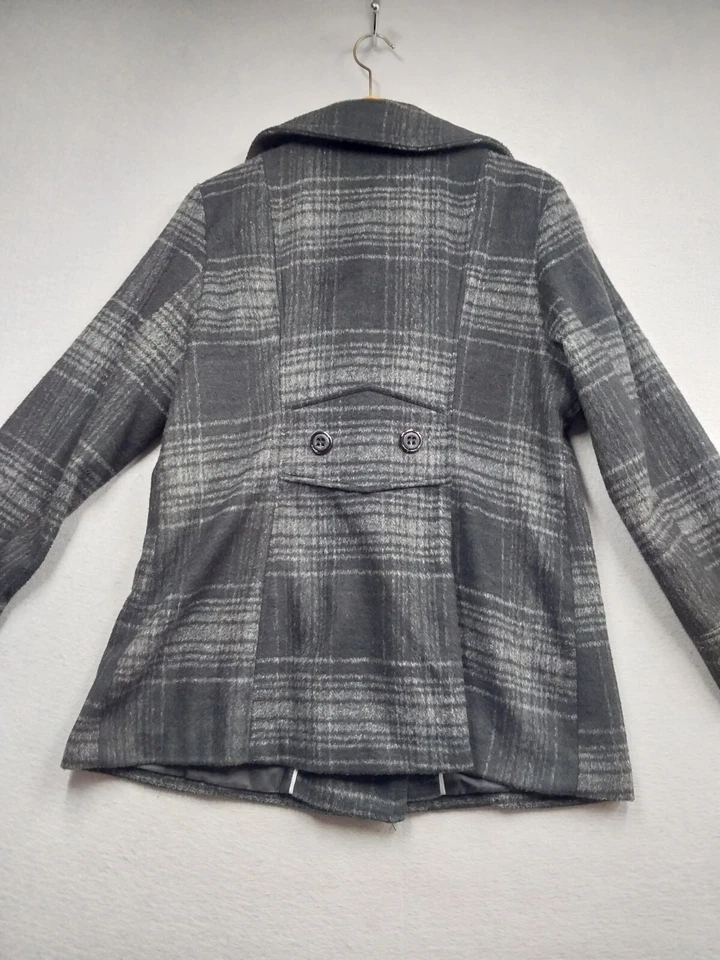 Moda Abrigo Bug Pea Mujer XL Abotonado Doble Pecho Negro Gris Chaqueta a Cuadros Foto 2 de 4