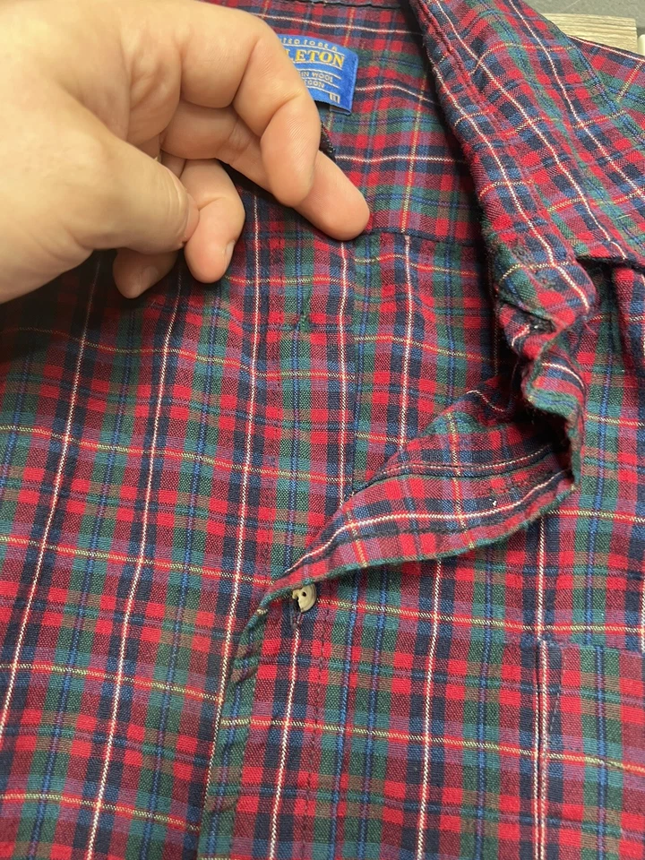 PENDLETON Mens Sir Pendleton Wool Button Down Flannel Plaid Shirt Red L Read !! - Image 3 of 4