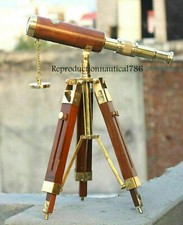 Nautical Brass Antique Leather Telescope Wooden Tripod Collectible Marine Scope