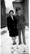 Vintage   Negative   Black & White Military Man in Uniform with Woman 2.5 x 4.25