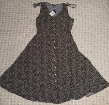 NWT WOMENS CHAPS BUTTON UP V NECK MAXI  DRESS BLACK WITH WHITE SPECKELS MEDIUM