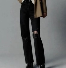 Zara Black High Rise Grunge Torn 90s Distressed Wide Leg Jeans Size 6 EU 39 Y2K