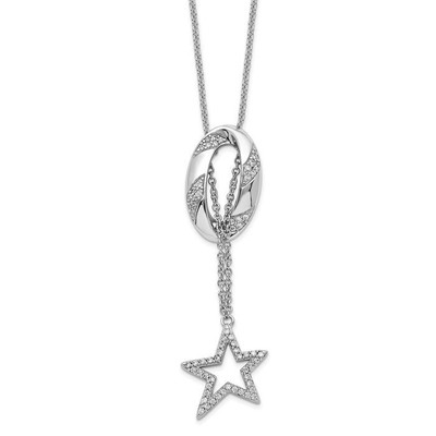 925 Sterling Silver CZ Catch Falling Star Chain Necklace