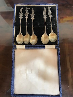 VINTAGE 830 SILVER HOLLAND PEOPLE HANDLE SMALL SPOON SET OF 5 CASE SHIPS FREE