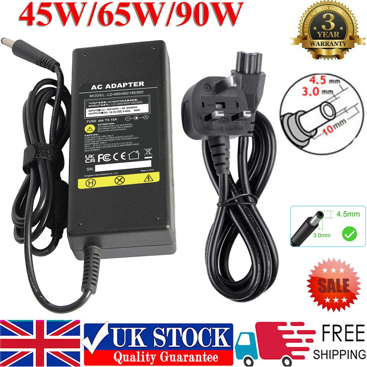 45W AC Charger For Dell Inspiron 11, 13, 14, 15, 17 3000/5000/7000 Series Laptops